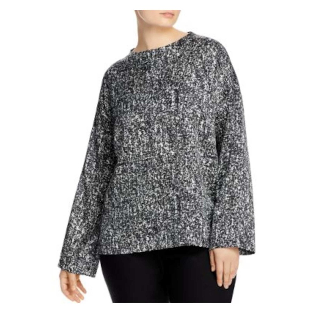 Eileen Fisher Silk Organic Cotton Funnel Neck Box-Top NWT Women 2X Black Ivory